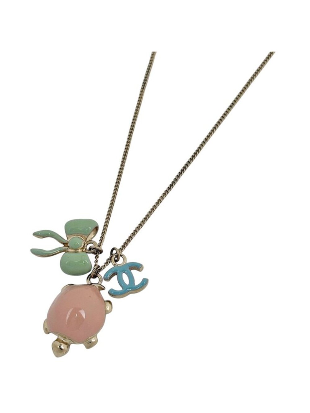 Chanel Necklace CC Logo Ribbon Turtle Motif Gold Plated